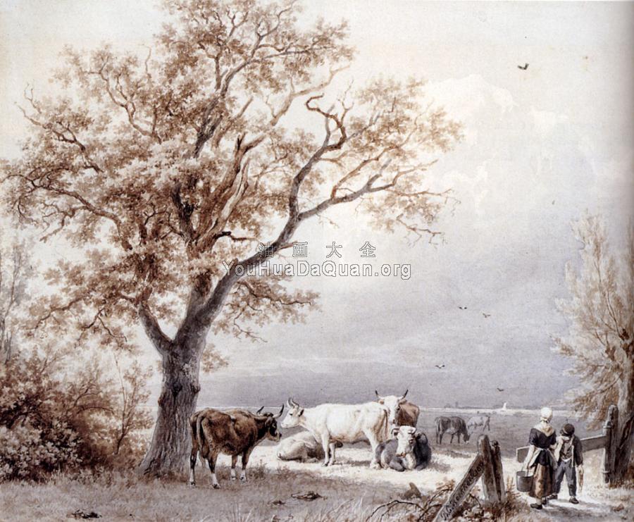 Cows In A Sunlit Meadow - 巴伦德·科内利斯·库库克
